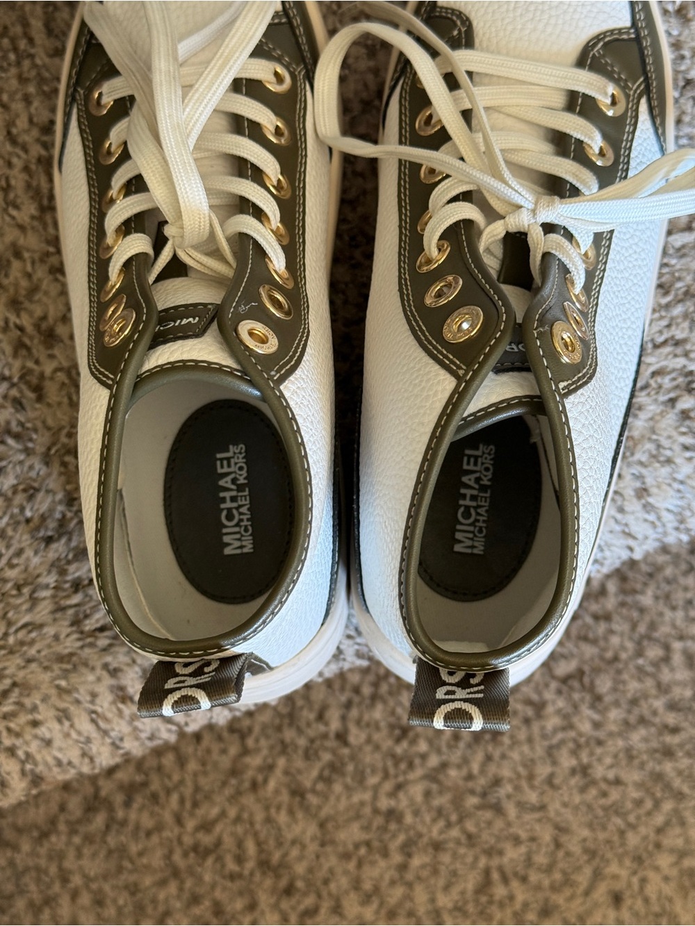 Michael Kors White and Olive High-Top Sneakers with Gold Accents Womens size 6 - Picture 4 of 8